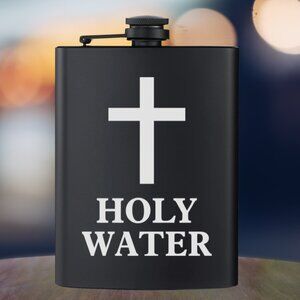 Personalized My Holly Water Cross Black Flask | Flask | Humor Gift | Family Gift